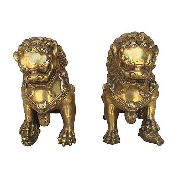 Chinese Brass Foo Dog Statues A Pair Chairish