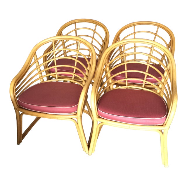 Mid-Century Rattan Arm Chairs - Set of 4 | Chairish