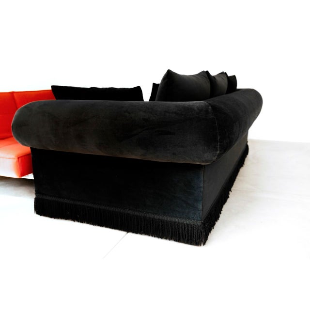 Black Velvet Roll Arm Sofa with Fringe Chairish