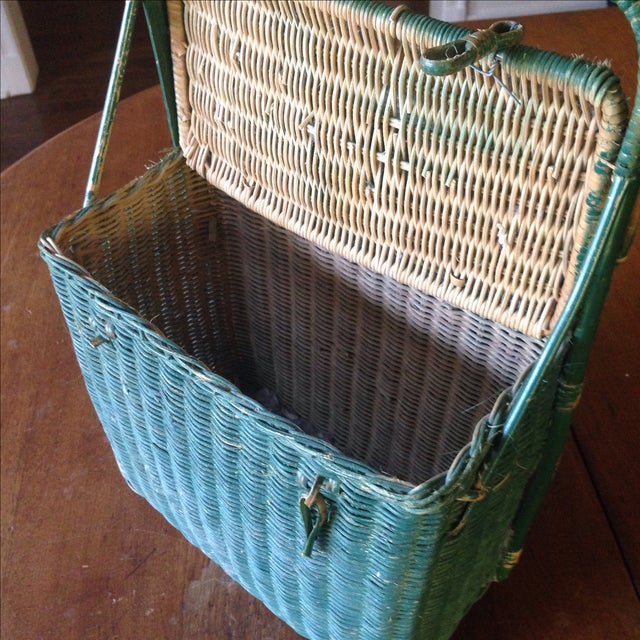Vintage Green Wicker Picnic Basket Chairish