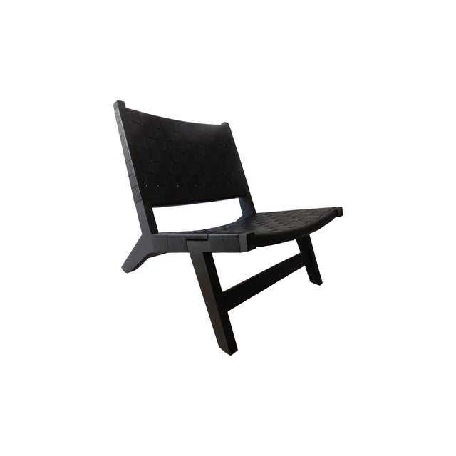 Woven Black Leather Lounge Chair | Chairish