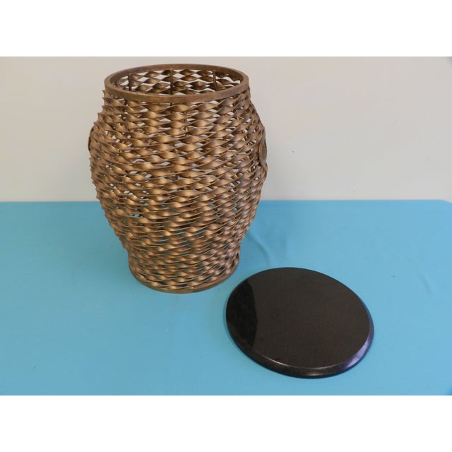 Gold Metal Basket Weave Side Table with Black Top Chairish