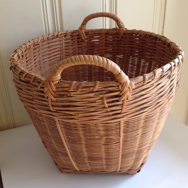 Vintage Rustic Wood Woven Basket Chairish