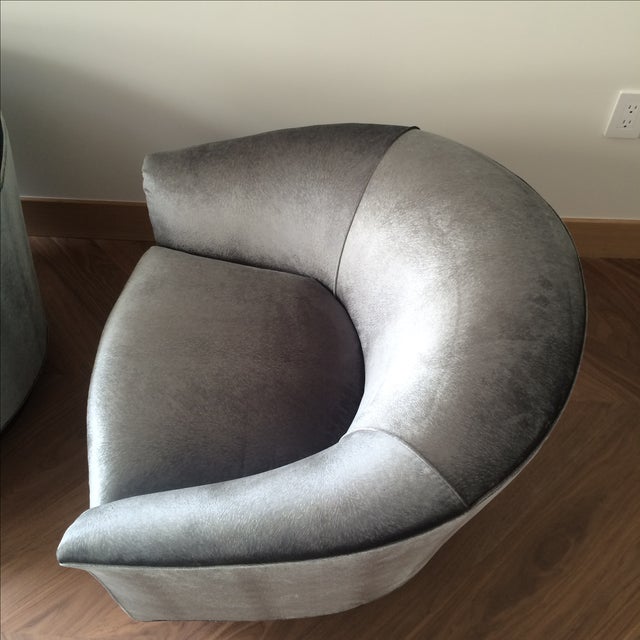 Gray Velvet Swivel Bucket Chairs A Pair Chairish