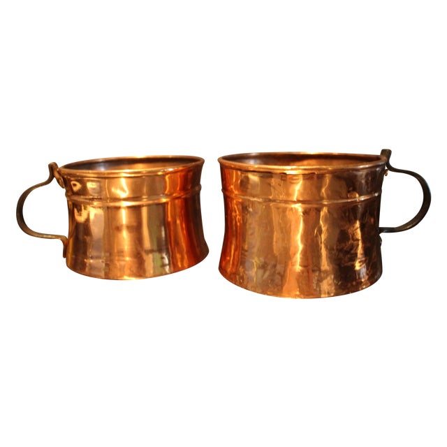 Vintage Copper Pots With Handles Pair Chairish