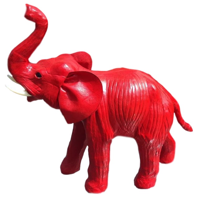Handmade Paper Mache Leather Red Elephant Figurine Chairish