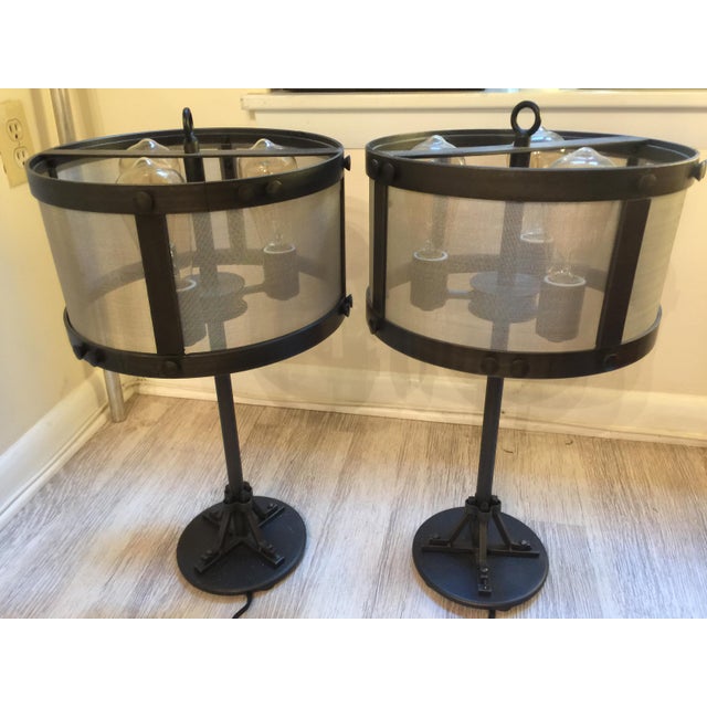 Restoration Hardware Riveted Mesh Accent Lamps - A Pair | Chairish