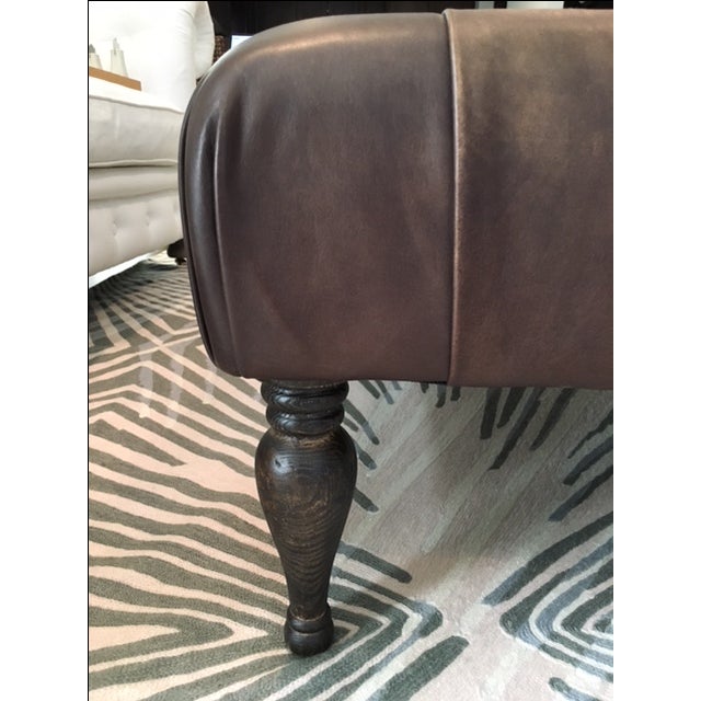 Custom Tufted Leather Ottoman W/ Spindle Legs Chairish