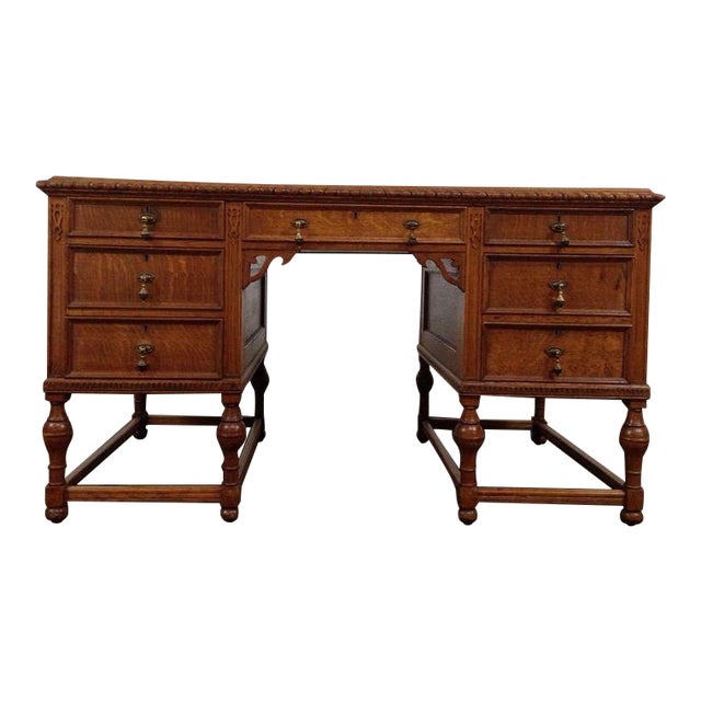 Antique English Tiger Oak Carved Desk Chairish