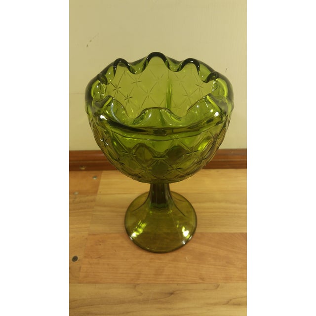 Indiana Glass Green Duette Pattern Pedestal Candy Dish Chairish