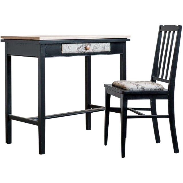 Vintage Black Desk and Chair Chairish