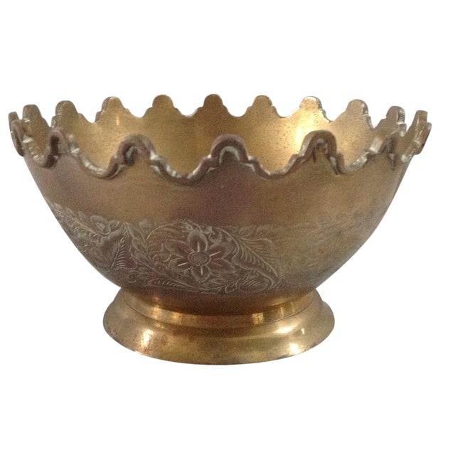 Vintage Footed Brass Bowl With Quatrefoil Detail Chairish