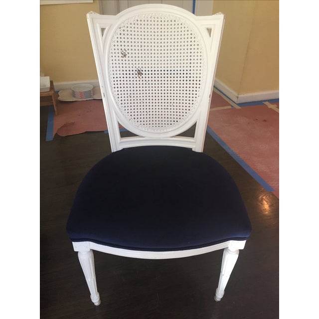 White Lacquer Dining Chairs W/ Velvet Seat S/6 Chairish