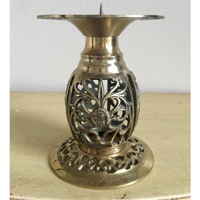 Ornate Brass Pillar Candle Holder Chairish