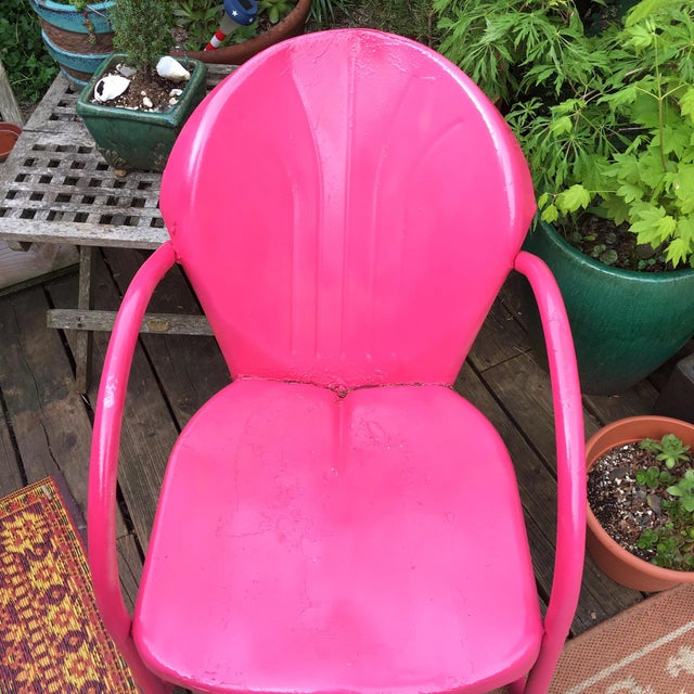 MidCentury Pink Metal Patio Chair Chairish