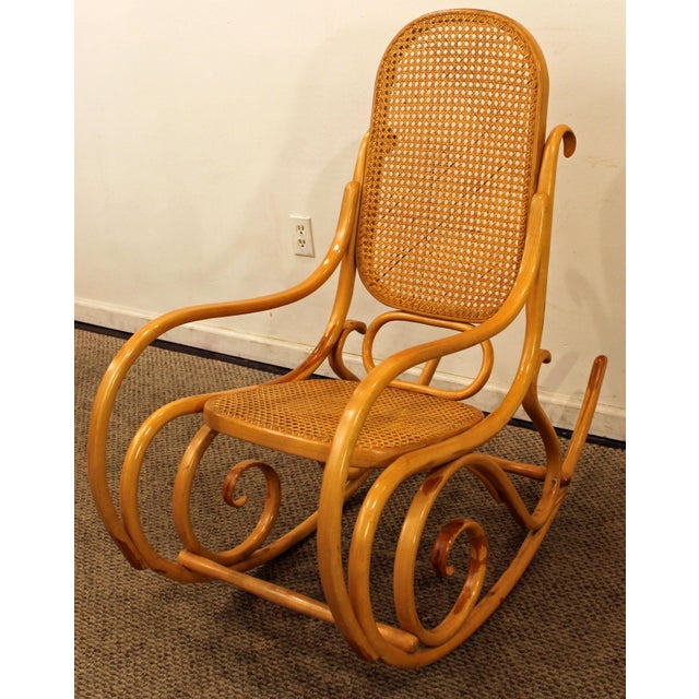 Mid-Century Modern Thonet Bentwood Caned-Seat Rocking Chair | Chairish