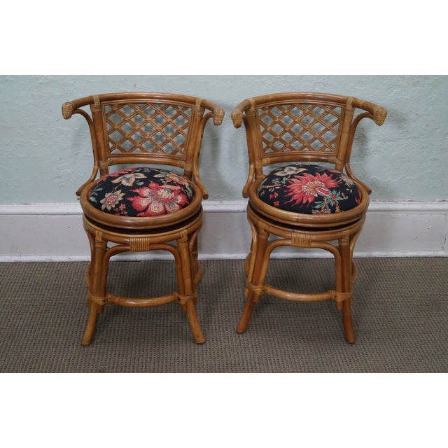Vintage Rattan Bamboo Swivel Barrel Back Chair 2 Chairish