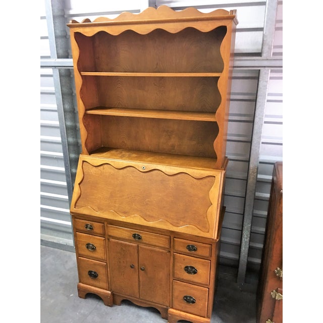 Vintage Solid Wood Secretary Desk With Hutch | Chairish