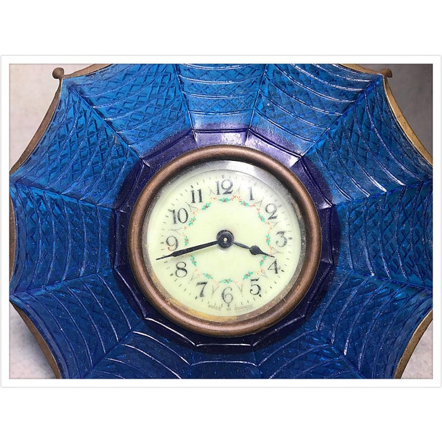 Antique German Blue Glass Umbrella Mantle Clock Chairish