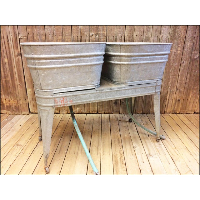 Vintage Lawson Country Galvanized Double Basin Wash Tub with Stand Chairish