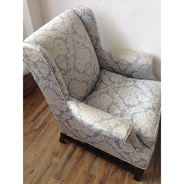 Light Blue Damask Wingback Chairs A Pair Chairish