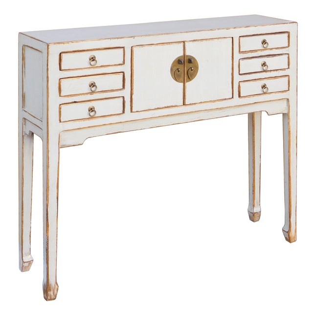 Rustic Distressed OffWhite Console Table Chairish