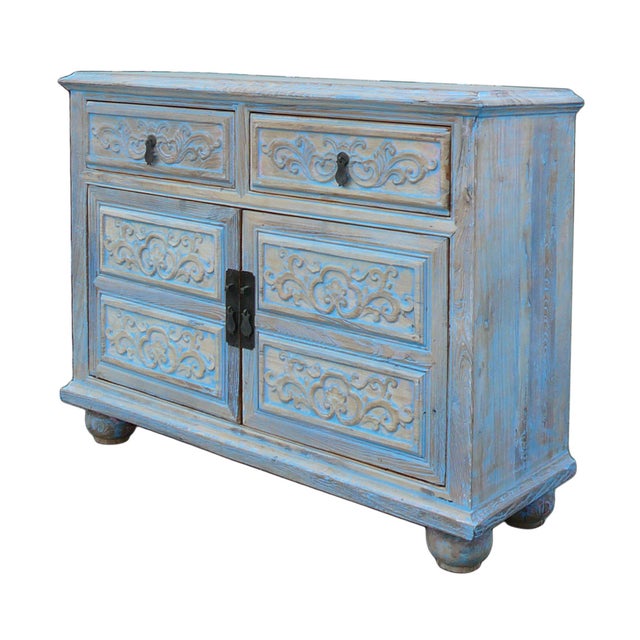 Shabby Rustic Light Blue High Credenza Chairish