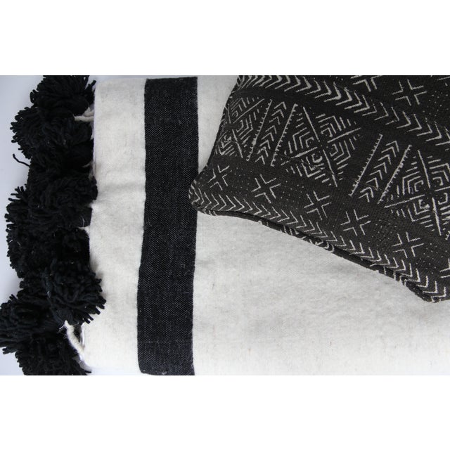 Black & White Moroccan Wool Pom Pom Blanket Chairish