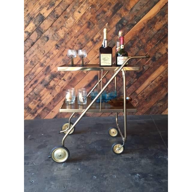 RidJid MidCentury Folding Brass & Wood Bar Cart Chairish