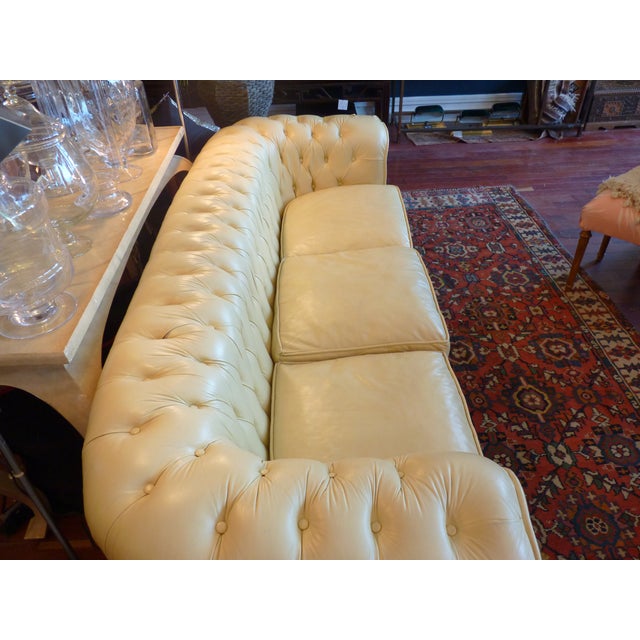 Pale Yellow Leather Chesterfield Sofa | Chairish