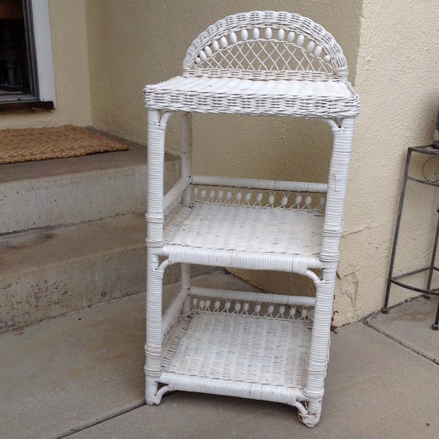 Vintage White Wicker Wood Shelf Unit Chairish