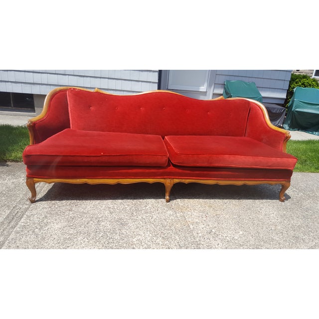 Vintage French Provincial Red Velvet Sofa | Chairish