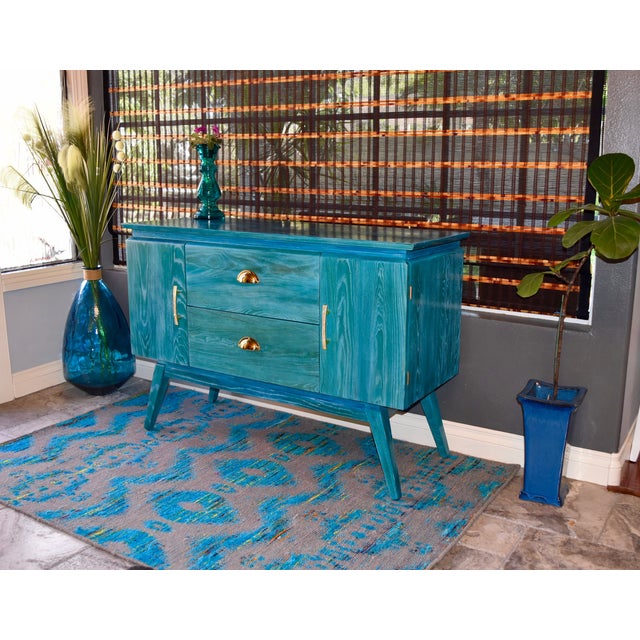 Turquoise MidCentury Cerused Credenza Chairish
