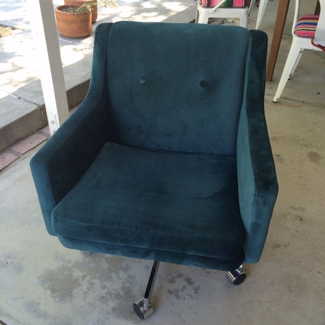 Teal Velvet Swivel Office Chairs - A Pair | Chairish