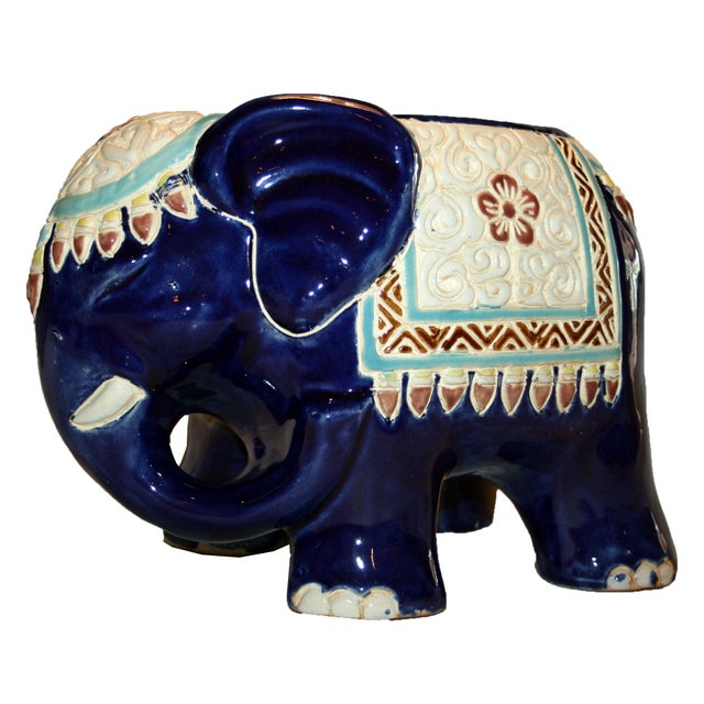 Vintage Glazed Ceramic Elephant Planter Chairish