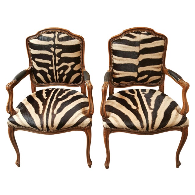 Pair French Zebra Covered Chairs Chairish