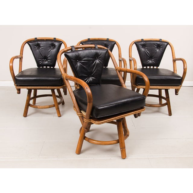 Vintage Swivel Rattan & Leather Chairs Set of 4 Chairish