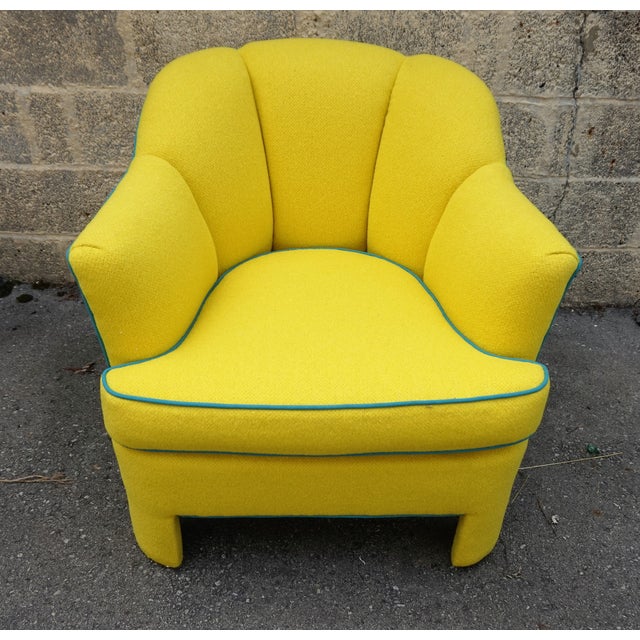 Vintage 80s Yellow Club Chair & Ottoman | Chairish