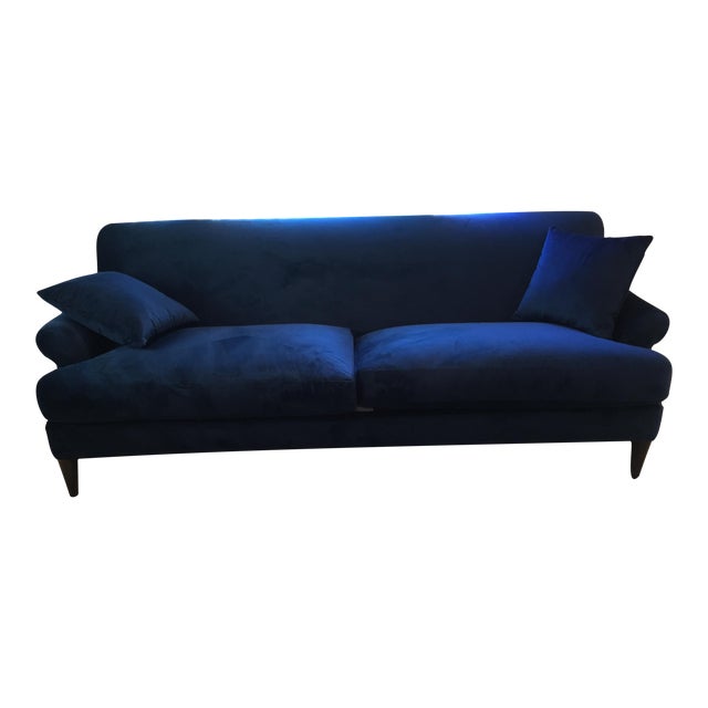 Contemporary Midnight Blue Velvet Sofa | Chairish