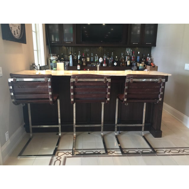 Restoration Hardware Oviedo Leather Bar Stool - Set of 3 ...