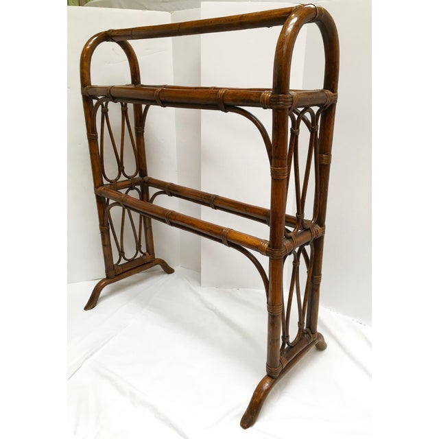 Vintage Rattan Wood Blanket/Towel Rack Chairish
