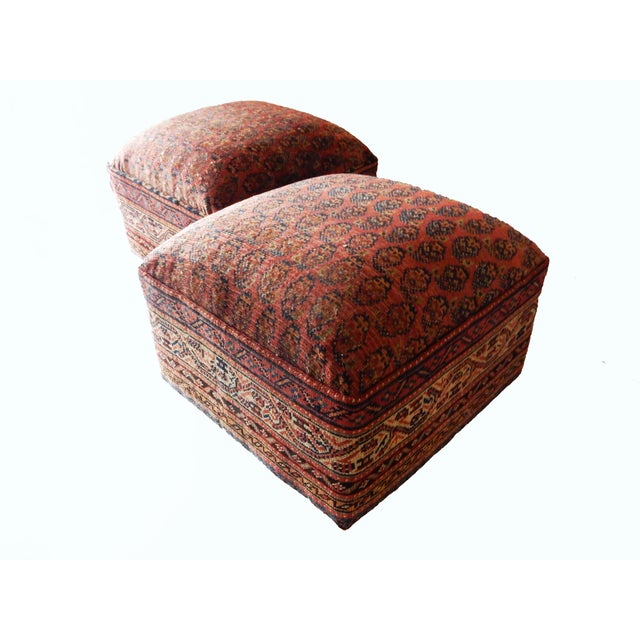 Antique Tribal Herat Rug Upholstered Ottomans A Pair Chairish