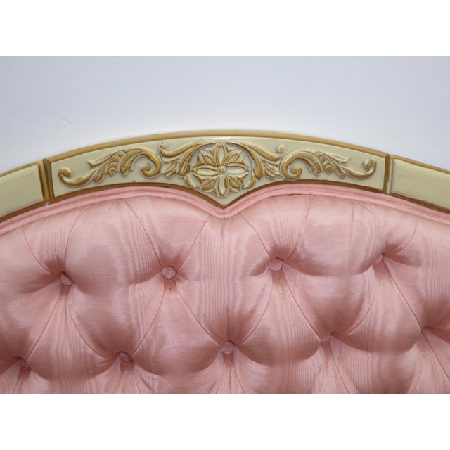 Vintage French Provincial Tufted Pink Silk & Carved Wood Headboard