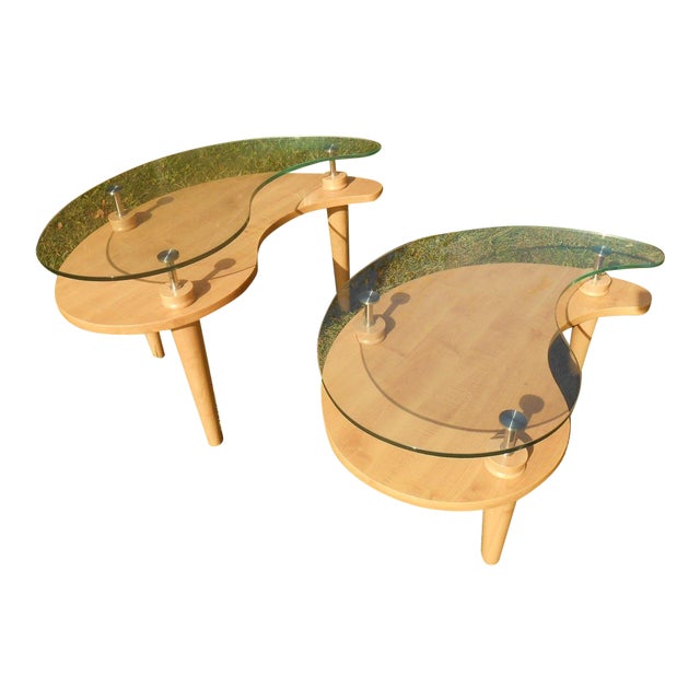 Contemporary Glass Kidney Shape Coffee Table & Lamp Table ...