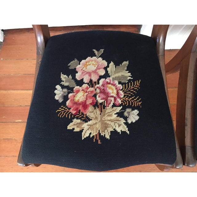Victorian Sculpted Floral Crest & Needlepoint Seat Salon Chairs Set