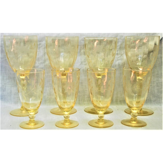 Yellow Etched Depression Wine & Desert Glasses Set of 8 Chairish