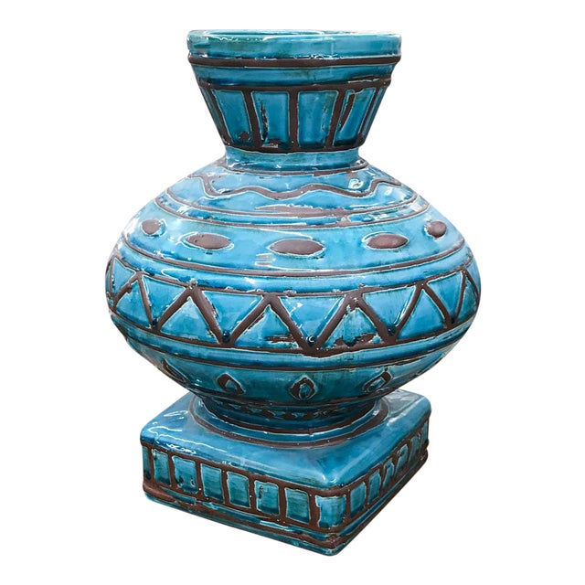 Large Turquoise Incised Pottery Vase Chairish