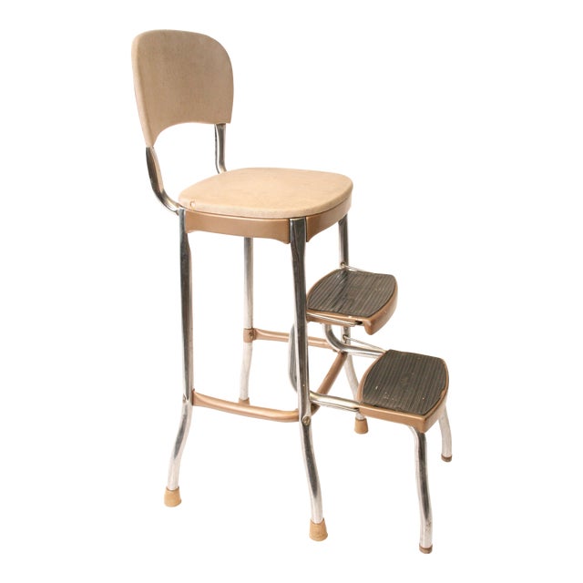 Mid Century Modern Beige Metal Kitchen Step Stool | Chairish
