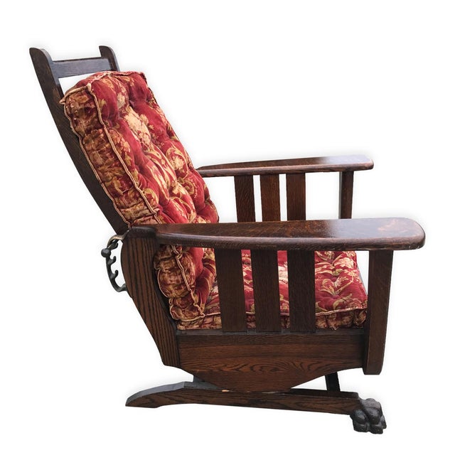 Antique Arts & Crafts Mission Tiger Oak Reclining Morris Rocking Chair