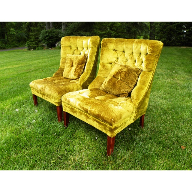 Vintage Chartreuse Velvet Accent Chairs - A Pair | Chairish